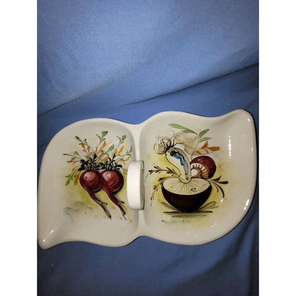 Mid Century Divided Serving Dish by Mancioli for Lachman & CO Hand Painted Italy